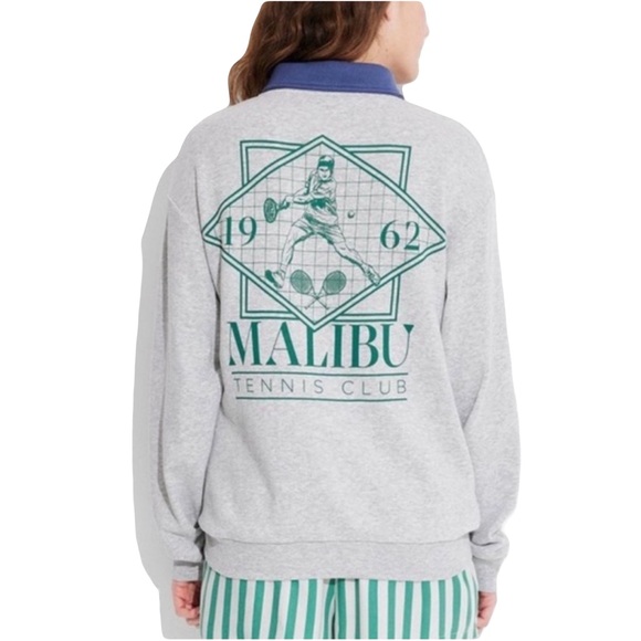 Zoe + Liv Malibu Tennis Club Graphic Heather Gray Zippered Sweatshirt Size XXL - Picture 4 of 13